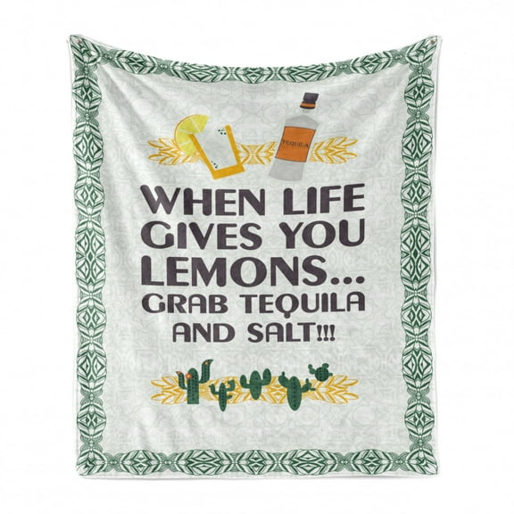 Tequila Soft Flannel Fleece Throw Blanket, Mexican Themed Poster Design with Drinking Words and Elements, Cozy Plush for Indoor and Outdoor Use, 50" x 70", Multicolor, by Ambesonne