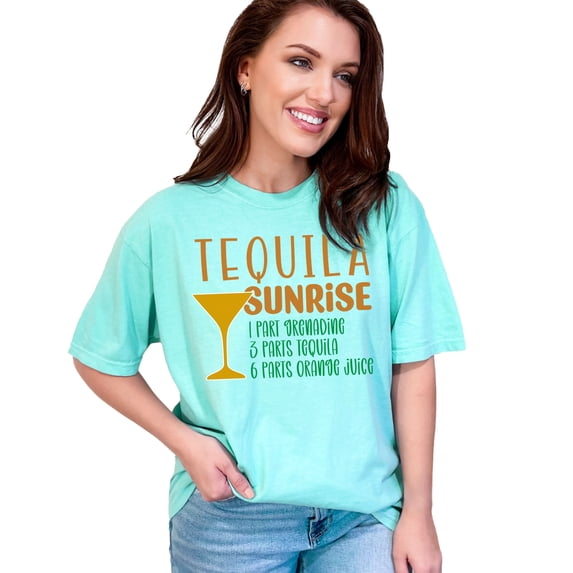 Tequila Sunrise Cocktail Recipe Graphic Tee, Summer Party Shirt, Retro Drink Illustration TShirt, Fun Alcohol Tee, Casual Drink Shirt, Chalky Mint Comfort Colors T-Shirt, 2XL