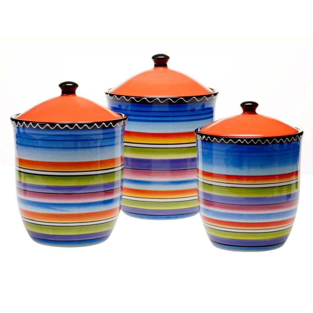 Colorful Striped Ceramic 3-Piece Canister Set