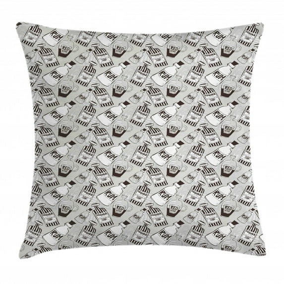 Tequila Throw Pillow Cushion Cover, Hand Drawn Repetitive Simplistic Pattern with Alcoholic Drink Bottles, Decorative Square Accent Pillow Case, 16" X 16", Pale Grey Brown White, by Ambesonne
