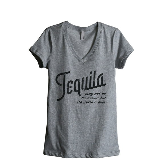 Tequila Worth The Shot Women's Fashion Relaxed V-Neck T-Shirt Tee Heather Grey Small