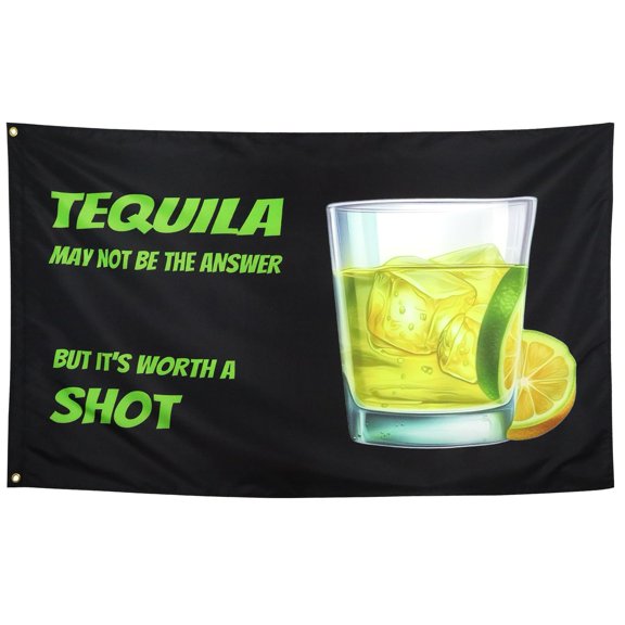 Tequila Worths A Shot Flag Funny Meme Banner Black 3x5 Feet Indoor Outdoor