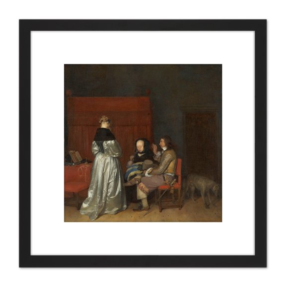 Ter Borch Gallant Conversation Paternal Admonition 8X8 Inch Square Wooden Framed Wall Art Print Picture with Mount