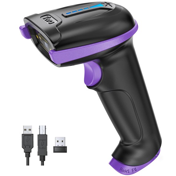 Tera 5100 Barcode Scanner Wireless 1D Laser QR Code Reader, Handheld 2-in-1 for POS with Windows Mac Linux (Purple)
