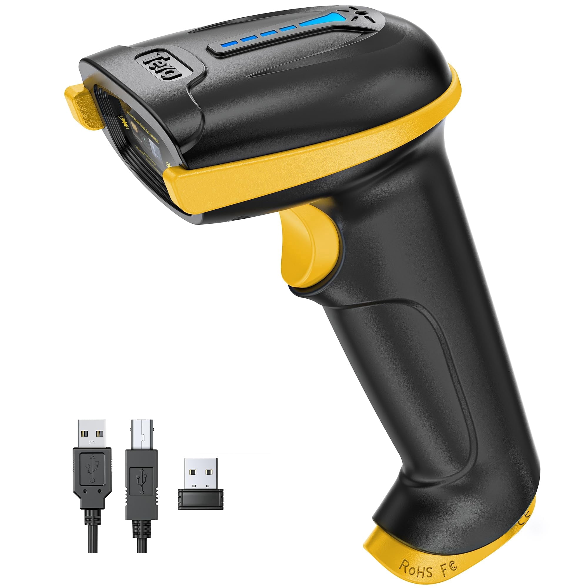 Tera 5100 Barcode Scanner Wireless 1D Laser QR Code Reader, Handheld 2-in-1 for POS with Windows Mac Linux (Yellow)