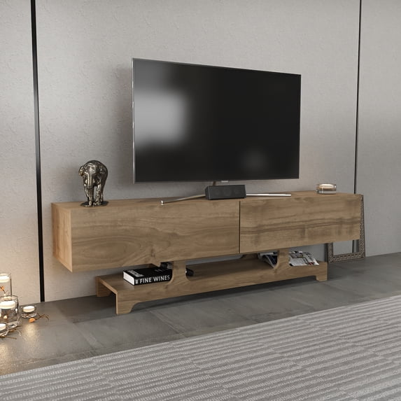 Tera 63'' Modern Desing TV Stand Console Table for up to 72 inch Flat or Curved Televisions Natural Oud Finish