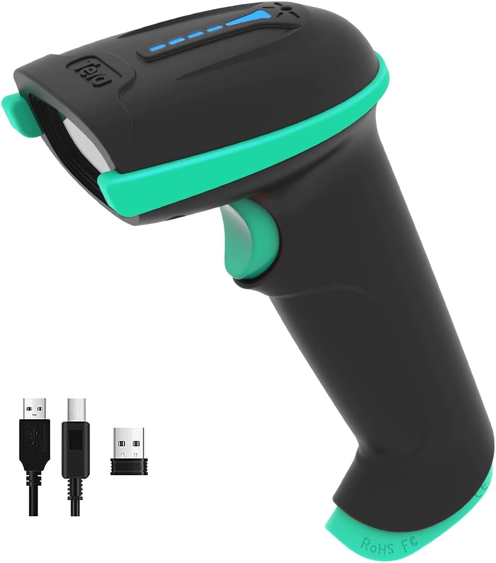 Tera Barcode Scanner 1D Wireless with Battery Level Indicator Versatile 2-in-1 (2.4Ghz Wireless+USB 2.0 Wired) 328 Feet Transmission Distance Rechargeable Barcode Reader USB Handheld Bar Code Scanner