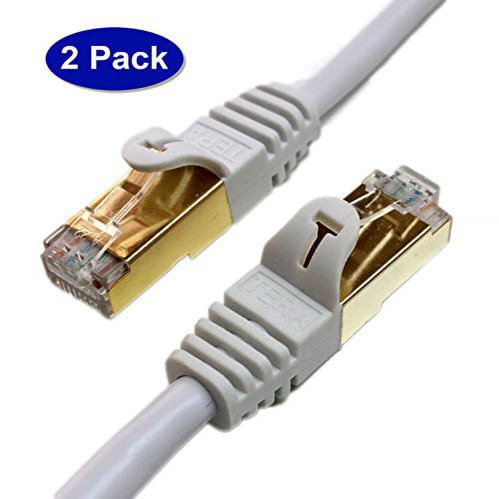 Tera Grand - Premium CAT7 Double Shielded 10 Gigabit 600MHz Ethernet Patch  Cable for Modem Router LAN Network - Built with Gold Plated, Shielded RJ45  Connectors, 7 Feet White 