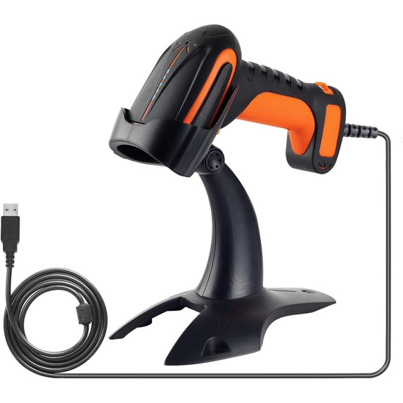 Tera Pro Extreme Performance Industrial Grade 1D 2D QR Barcode Scanner Wired with Stand Heavy Duty Drop Resistant Dustproof Hands Free Plug and Play for Warehouse Home Library Windows Mac 8100Y Coral