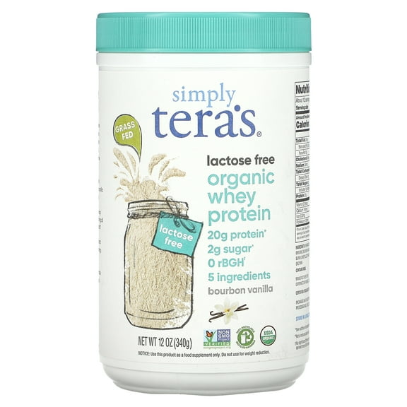 Tera's Whey Protein Powder, Grass-Fed, Lactose Free, Bourbon Vanilla, Organic-12 oz