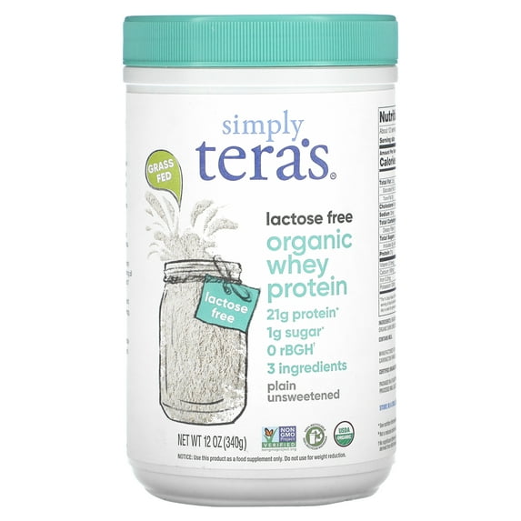Tera\'s Whey Protein Powder, Grass-Fed, Lactose Free, Plain, Organic-12 oz