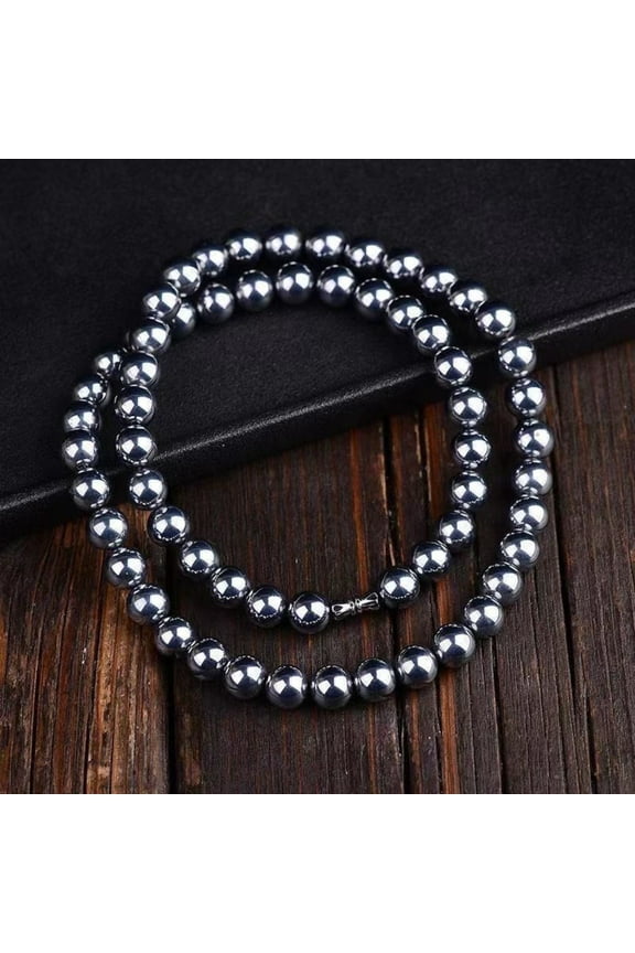 Terahertz Stone Necklace Energy Bead Chain Jewelry Unisex Fashion Accessory Wellness Pendant for Men Women Daily Wear