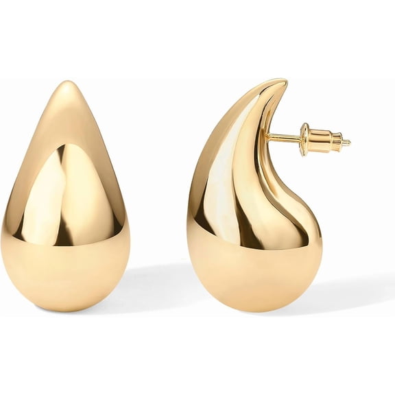 Terandius 14K Gold-Plated Teardrop-Shaped Chunky Stud Earrings: Lightweight, Hypoallergenic Fashion Jewelry