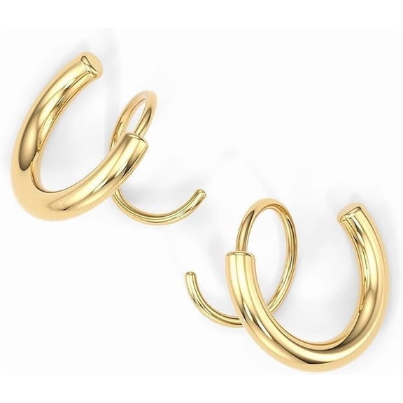 Terandius 14K Gold/Silver Plated Spiral Double Hoop Earrings, Mini Spiral Illusion Earrings, Set with Plain or Cubic Zirconia, Unique Twisted Earrings for Women