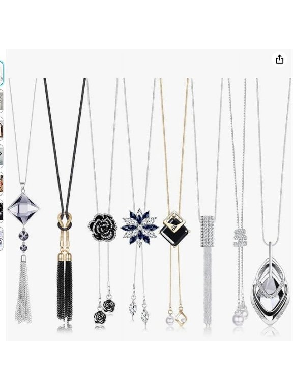 2-8 Piece Rhinestone Y-Shaped Long Necklace Set – Bohemian Style Sweater Long Necklace Set, Accessory Set (Gold-plated/Silver-plated)