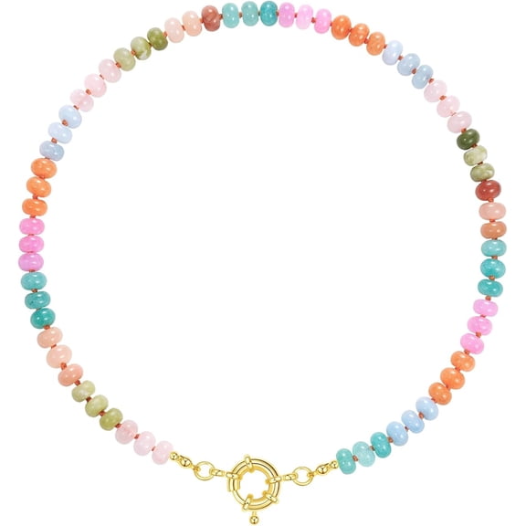 Terandius Beaded Gemstone Necklace for Women, Colorful Boho Bead Choker Natural Stone Surfer Beach Necklaces 14K Gold Plated Summer Handmade Jewelry