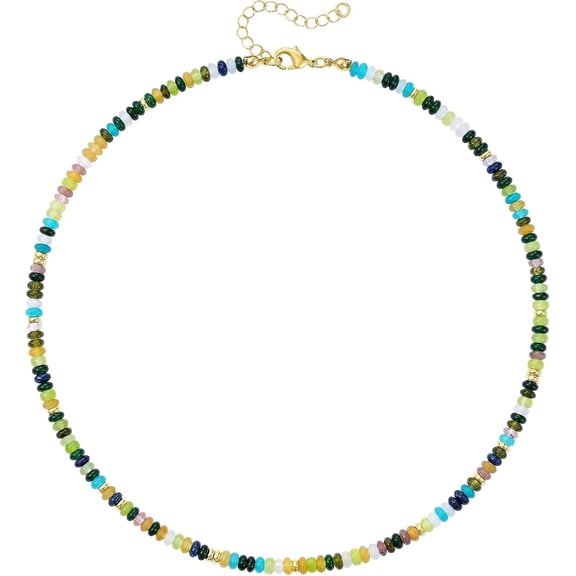 Terandius Beaded Necklace for Women, Colorful Gemstone Boho Bead Choker for Beach, Trendy Summer Natural Stone Jewelry Gifts
