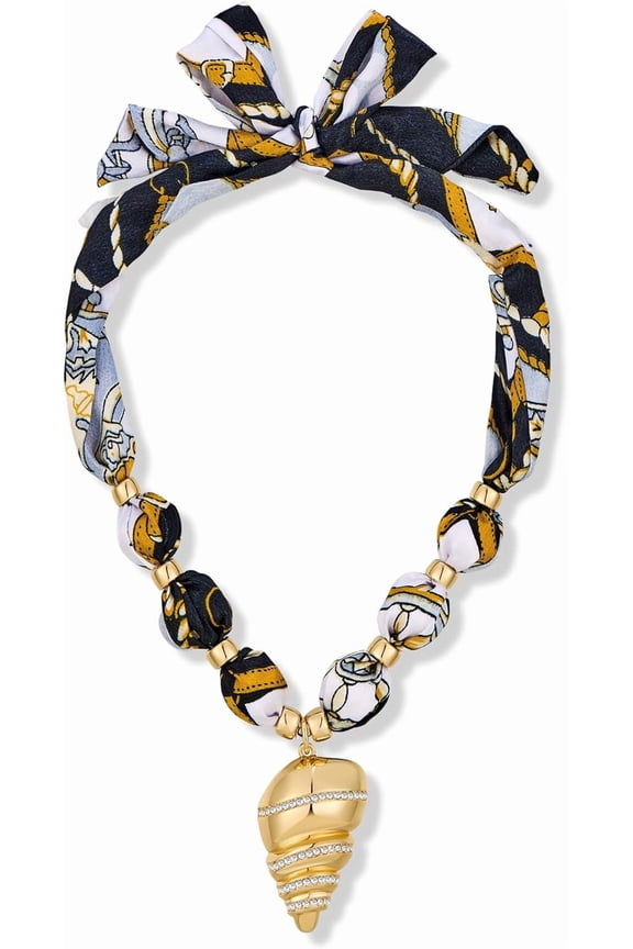 Boho Scarf Necklace With Multi Conch Shell Heart Horseshoe Fish Charms Large Sun Pendant Necklace Adjustable Bandana Necklaces for Women Summer Beach Jewelry For Vacation