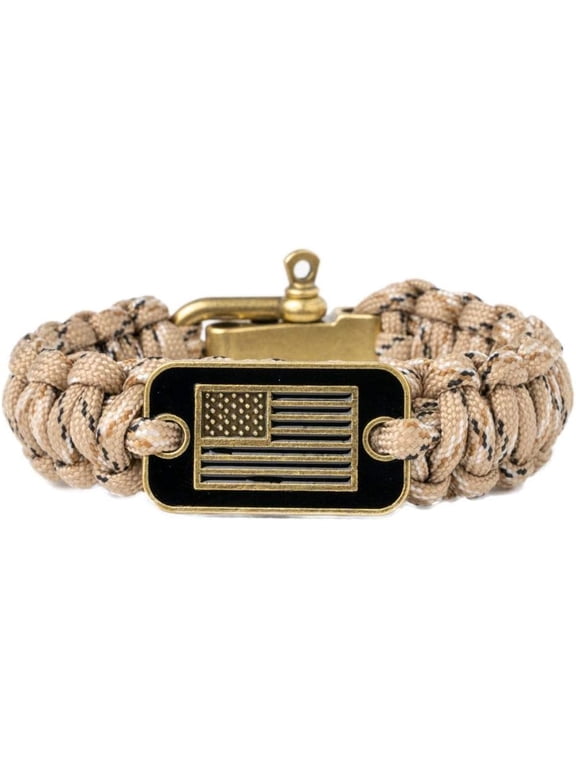 Camo Paracord Survival Bracelet for Men – Tactical Military Bracelet with Bronze USA Flag, Adjustable Emergency Rope Bracelet Gift for Veterans & Outdoor Enthusiasts