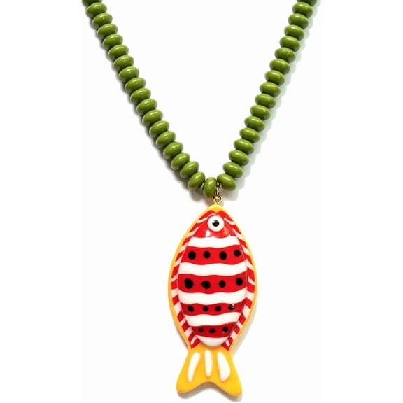 Terandius Colorful Beaded Fish Pendant Necklace for Women - Boho Long Resin Beaded Chain with Handmade Acrylic Fish Charm, Lightweight Statement Jewelry for Summer & Beach Wear, Gift for Her