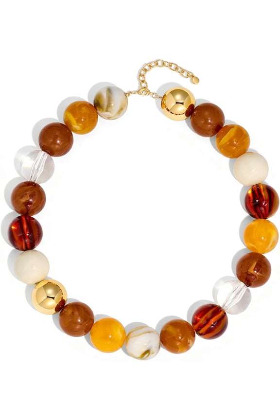 Colorful Chunky Necklaces for Women 20MM Large Oversized Resin Beaded Necklace Bold Statement Chunky Choker Necklace Boho Summer Jewelry