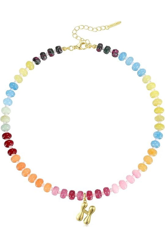 Colorful Resin Chunky Beaded Necklace for Women – Trendy 26 Letters A–Z Personalized Initial Pendant Statement Jewelry for Summer Y2K Boho Gift