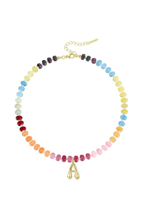 Colorful Resin Chunky Beaded Necklace for Women – Trendy 26 Letters A–Z Personalized Initial Pendant Statement Jewelry for Summer Y2K Boho Gift