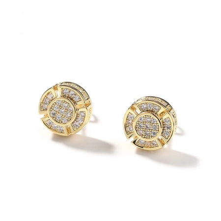 Terandius Full Zircon Four-Leaf Clover Stud Earrings – 5A Zircon Unisex Earrings, 8.6mm Round Design, Gift Box Included, 1.7g