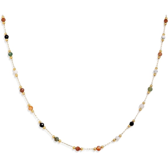 Terandius Gold Plated Birthstone Station Necklace for Women, Beaded Choker with Cubic Zirconia, Adjustable Chain, Dainty Layering Jewelry Gift for Mom Wife