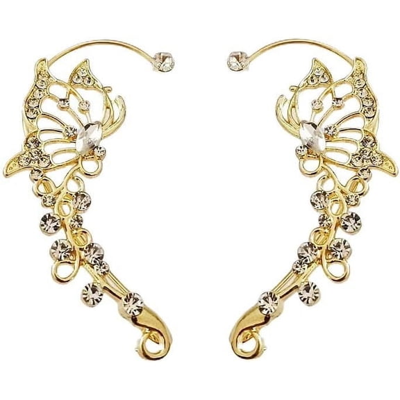 Terandius Gold Plated Butterfly Ear Cuff Earrings for Women, Cubic Zirconia Ear Clips with Adjustable Fit, No Piercing Needed Jewelry Gift for Her, Birthday Anniversary Christmas