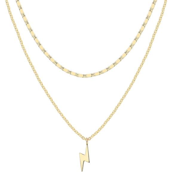 Terandius Gold Plated Layered Lightning Bolt Necklace for Women, 15 17 Inch Adjustable Chain, Dainty Layering Necklace, Minimalist Jewelry Gift for Her, Birthday Anniversary Christmas