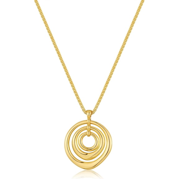 Terandius Gold-Tone Geometric Layered Ring Pendant Necklace for Women - Adjustable Long Chain with Circular Charm, Minimalist Boho Jewelry for Everyday Wear, Gift for Her