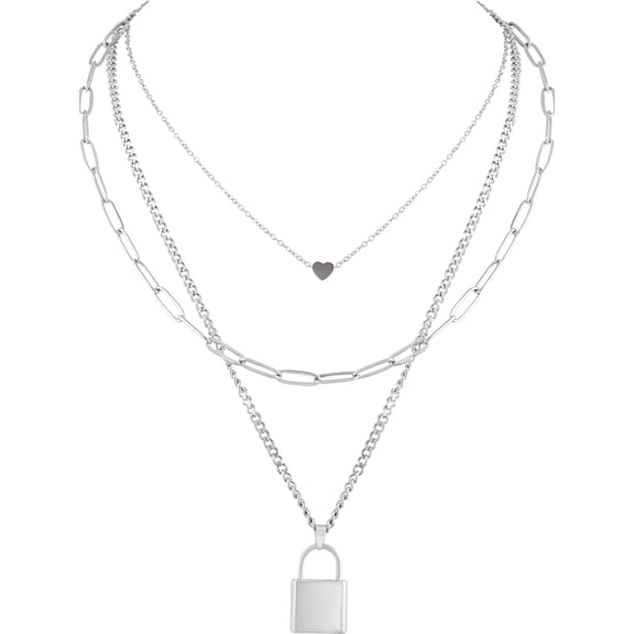 Terandius Gothic Layered Heart Lock Necklace for Women, Silver-Tone Punk Emo Choker, Halloween Jewelry Gift