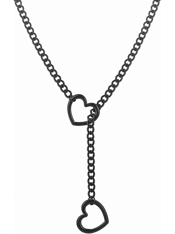 Heart Slip Chain Necklaces for Women,Stainless Steel O-Ring Adjustable Lariat Y-Necklace,Punk Gothic Cuban Collar Choker Necklace for women
