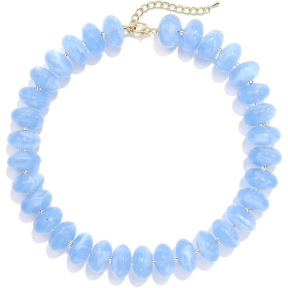 Terandius Light Blue Resin Beaded Necklace for Women – Adjustable Choker with 14K Gold Plated Chain, Summer Beach Jewelry Gift