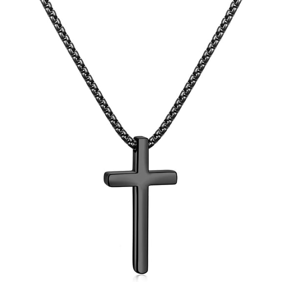 Terandius Men's Cross Necklace, Stainless Steel Cross Pendant Jewelry Gift | Silver/Gold/Black Men's Cross Necklace with 2.5mm Cross Chain, Box Chain, Length 16-24 inches