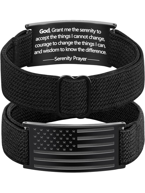Patriotic American Flag Bracelet for Men – Adjustable Black Stretch Military Bracelet with Bible Verse, Veteran Gift & Birthday Gift for Teens