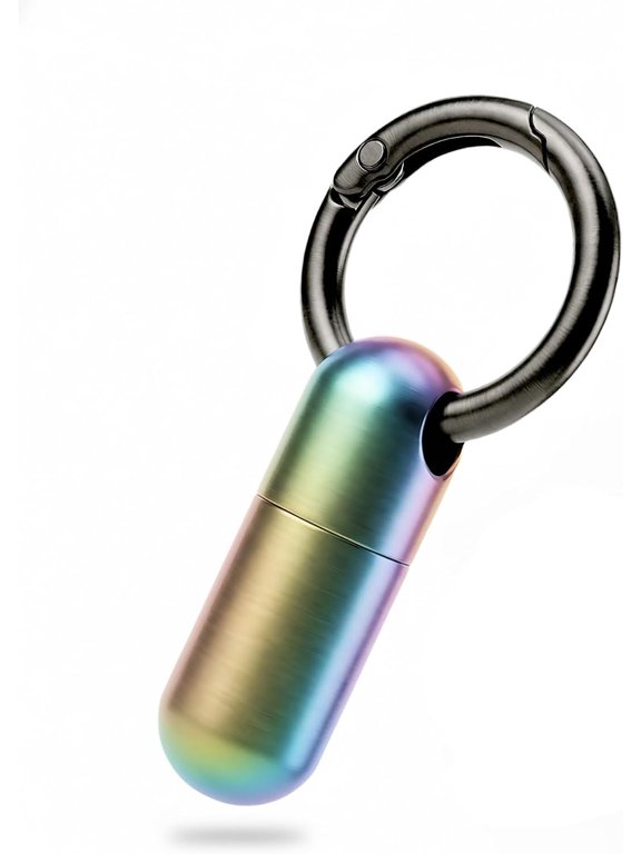 Rainbow Titanium Keychain Pill Holder, Mini Single Pill Case with Quick Release Carabiner, EDC Travel Pill Box, Gift for Men & Women