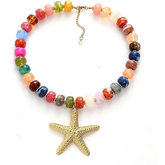 Terandius Resin Acrylic Beach Necklace for Women – Chunky Statement Summer Vacation Resort Style Jewelry with Starfish or Shell Pendant