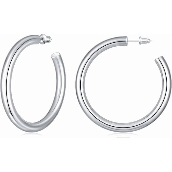 Terandius Silver Plated Chunky Hoop Earrings for Women 5mm Thick Lightweight C Hoops Jewelry Gift for Her