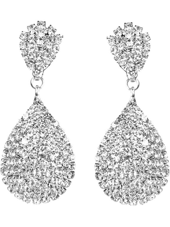 Silver Plated Clear Rhinestone Dangle Earrings for Women Teardrop Cluster Drop Statement Earrings Party Prom Wedding Jewelry Gift for Mom Wife Sister