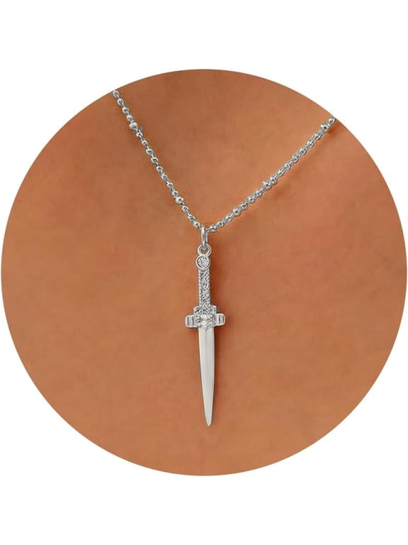 Silver Plated Dagger Necklace for Women, Dagger Pendant Choker, 17 Inch with 2 Inch Extender, Minimalist Jewelry Gift for Her, Birthday Anniversary Christmas