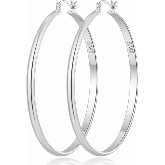 Terandius Silver Plated Hoop Earrings for Women - 3mm Wide Large Round Hoops, Hypoallergenic Lightweight Earrings with Click-Top Clasp, 30/40/50/60/70MM