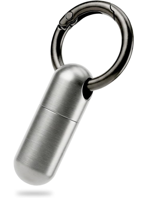 Silver Titanium Keychain Pill Holder, Mini Single Pill Case with Quick Release Carabiner, EDC Travel Pill Box, Gift for Men & Women