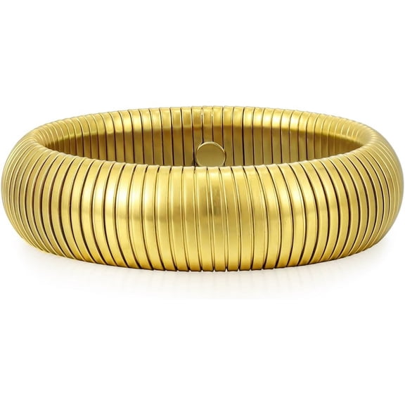 Terandius Stainless Steel Gold-Tone Flexible Bangle Bracelet – Stackable Multi-Ring Cuff with Stretch Design, Minimalist Jewelry for Women (Fits Most Wrists)