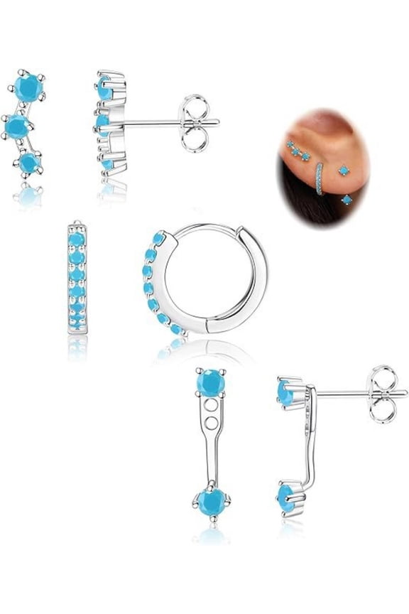 Sterling Silver Post Earrings for Women Trendy 3 Pairs Silver Hypoallergenic Stud Hoop Cartilage Earrings Set Small Stacks Cute Studs Huggie Earring Dainty for Sensitive Ears Non Tarnish