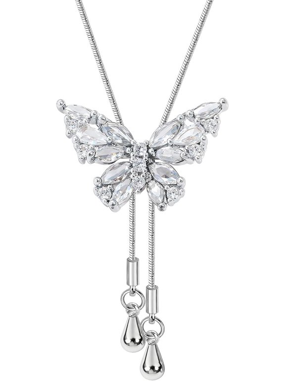 Valentines Day Pendant Necklace Dainty Y-Shaped Charm Choker Adjustable Long Chain with Sparkling Cubic Zirconia for Women Valentine's Day Jewelry