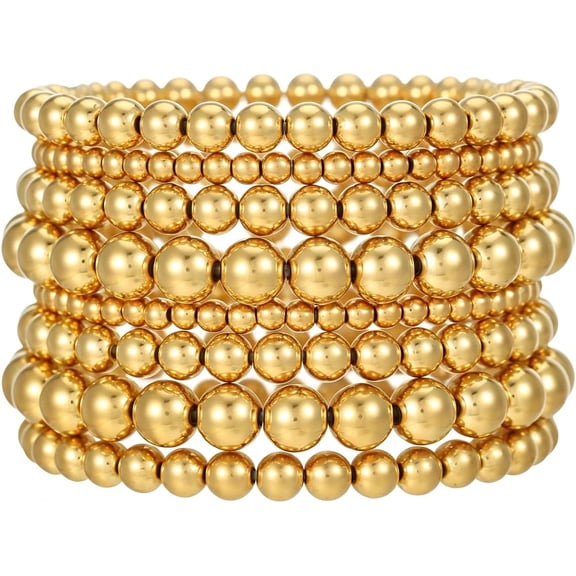 Terandius Women’s 14K Gold Plated Beaded Bracelet, Boho Stretch Round Bead Bracelet, Stackable Layered Jewelry, Elegant Minimalist Gift for Women