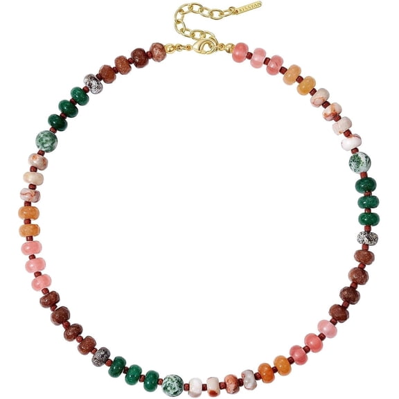 Terandius Women's Beaded Necklace, Gemstone Beaded Bohemian Style Choker, Natural Stone Handmade Fashion Autumn/Winter Jewelry Gift