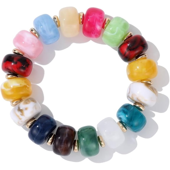 Terandius Women’s Chunky Beaded Bracelet, Vibrant Color Resin Bead Stretch Bracelet, Boho Summer Beach Vacation Jewelry, Colorful Statement Bracelet Gift for Women